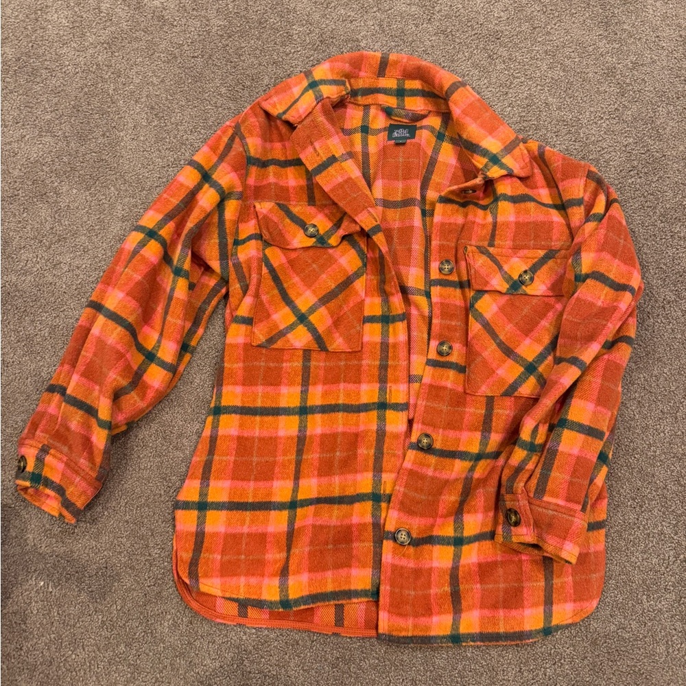 Orange Plaid Button-Up Jacket